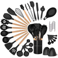 38 Pcs Silicone Cooking Utensils Kitchen Utensil Set - 446°F ,Turner Tongs,Spatula,Spoon,Brush,Whisk. Wooden Handles Kitchen Gadgets Tools Set for Non-Stick Cookware (BPA Free).