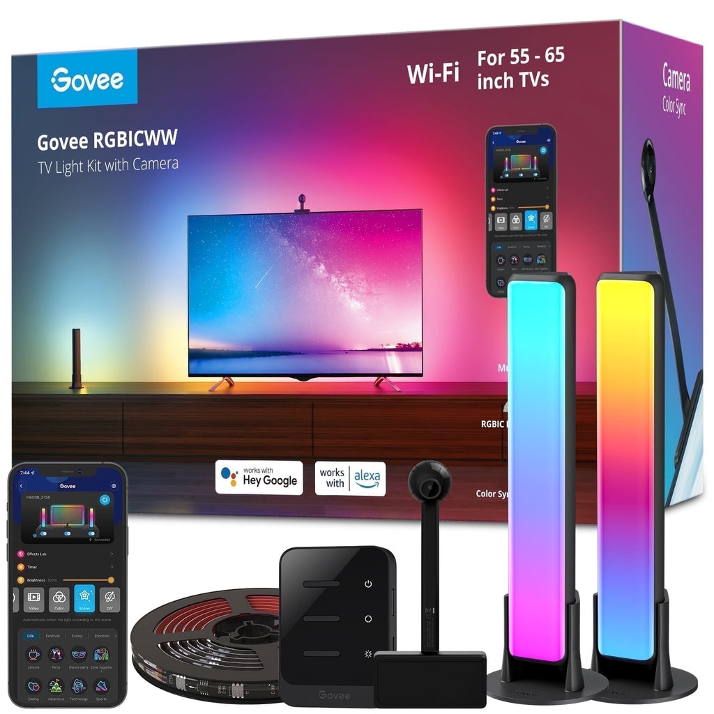 T1 Pro RGBICWW TV Light Kit With Camera,1080p Color sense Camera, LED TV backlights, and 2 LED RGB light bars, Individual Control of LED Groups,Voice And APP Control,Home Theatre,55-65 Inch TVs