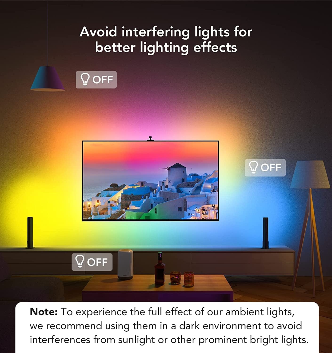 T1 Pro RGBICWW TV Light Kit With Camera,1080p Color sense Camera, LED TV backlights, and 2 LED RGB light bars, Individual Control of LED Groups,Voice And APP Control,Home Theatre,55-65 Inch TVs