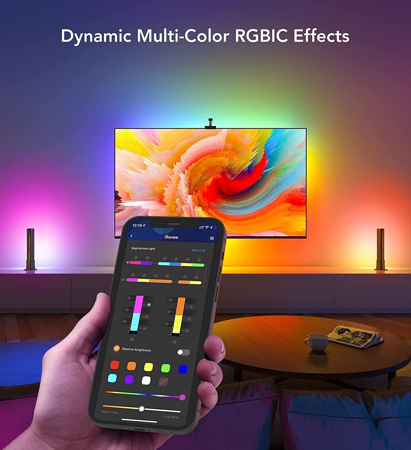 T1 Pro RGBICWW TV Light Kit With Camera,1080p Color sense Camera, LED TV backlights, and 2 LED RGB light bars, Individual Control of LED Groups,Voice And APP Control,Home Theatre,55-65 Inch TVs