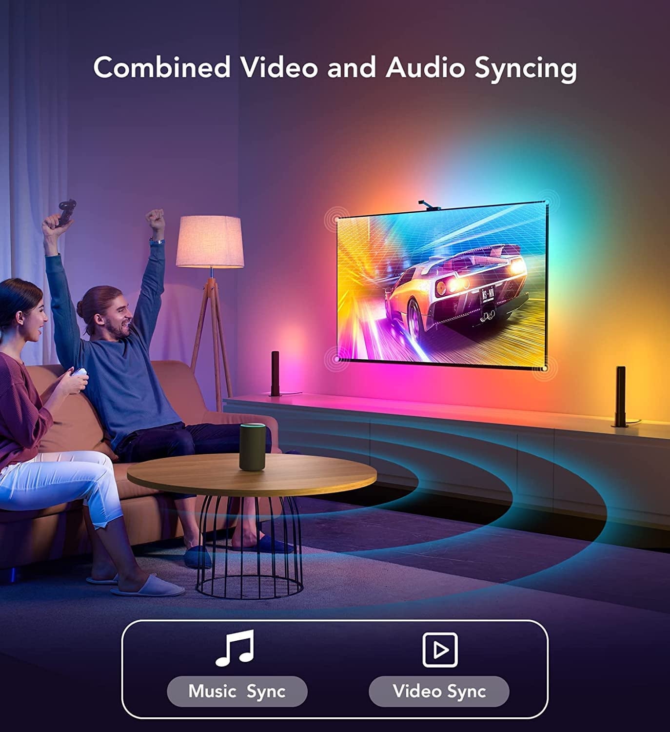 T1 Pro RGBICWW TV Light Kit With Camera,1080p Color sense Camera, LED TV backlights, and 2 LED RGB light bars, Individual Control of LED Groups,Voice And APP Control,Home Theatre,55-65 Inch TVs