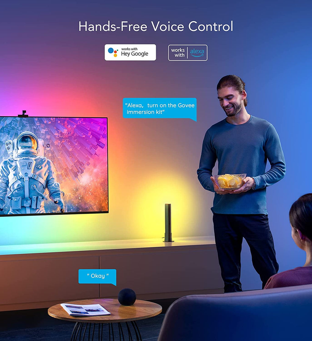 T1 Pro RGBICWW TV Light Kit With Camera,1080p Color sense Camera, LED TV backlights, and 2 LED RGB light bars, Individual Control of LED Groups,Voice And APP Control,Home Theatre,55-65 Inch TVs