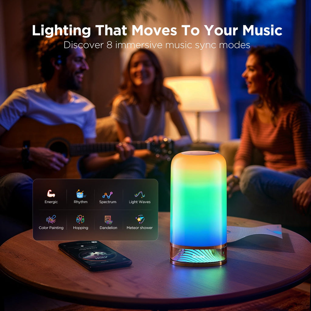 Smart Table Lamp Bedside Lamp - RGBIC Color Changing, Dimmable, Touch Sensor