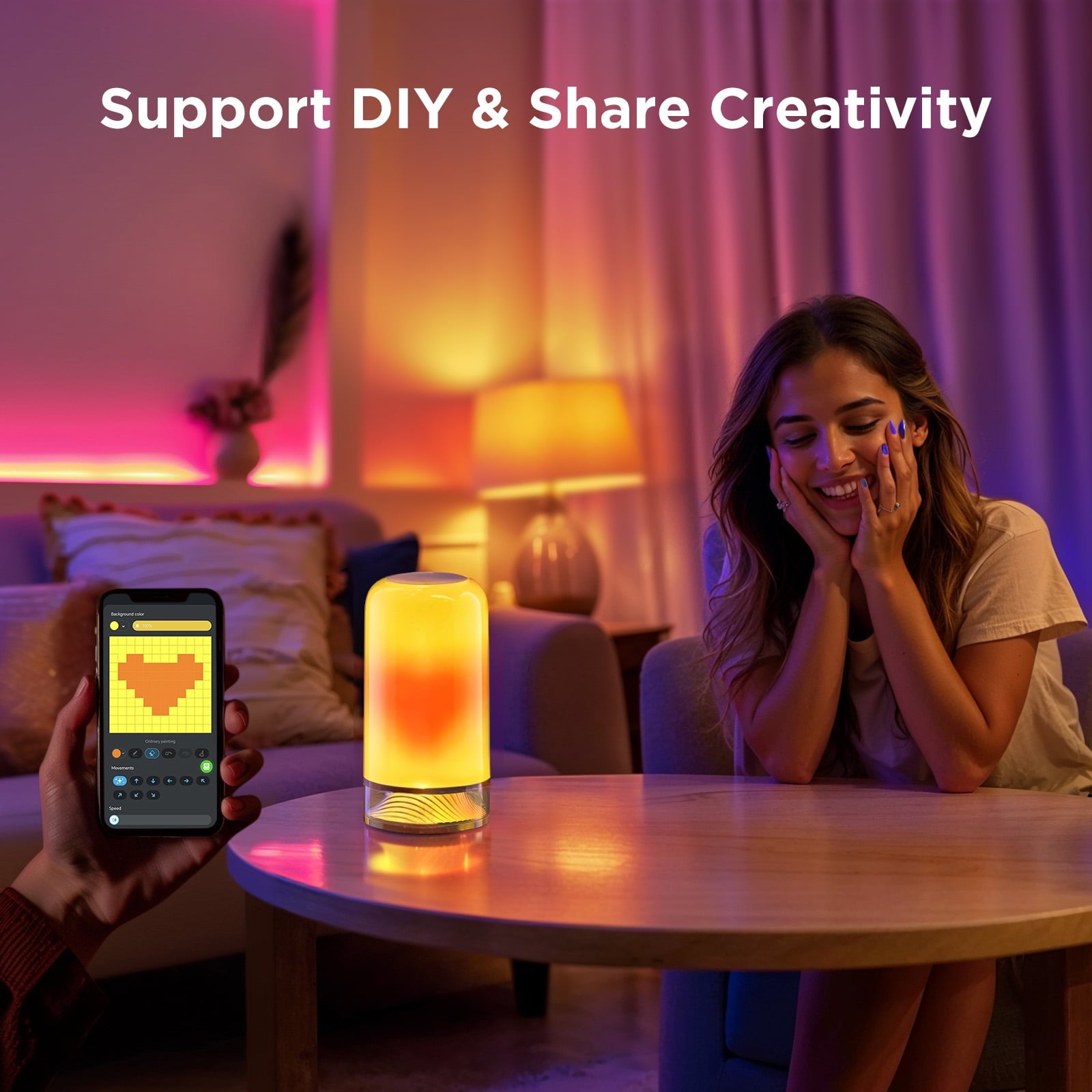 Smart Table Lamp Bedside Lamp - RGBIC Color Changing, Dimmable, Touch Sensor