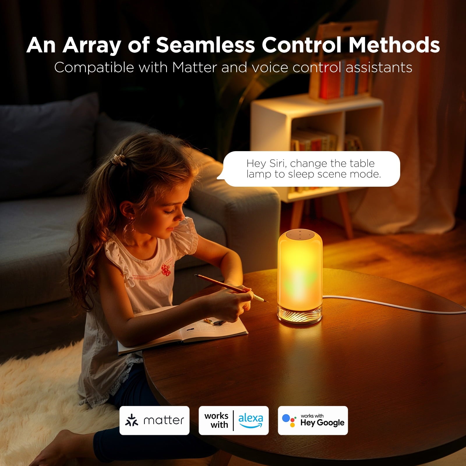 Smart Table Lamp Bedside Lamp - RGBIC Color Changing, Dimmable, Touch Sensor