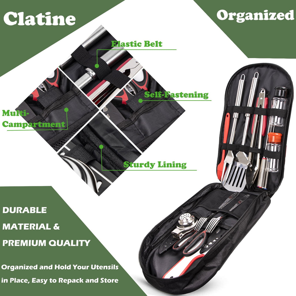 Camp Utensil Set Kitchen Cooking BBQ Grill Tool Kit with Organizer Bag, 12-Piece Travel Kitchen Grill Accessories Compact Gear Cookware Kit for Camping RV Sailboat Backyard BBQ