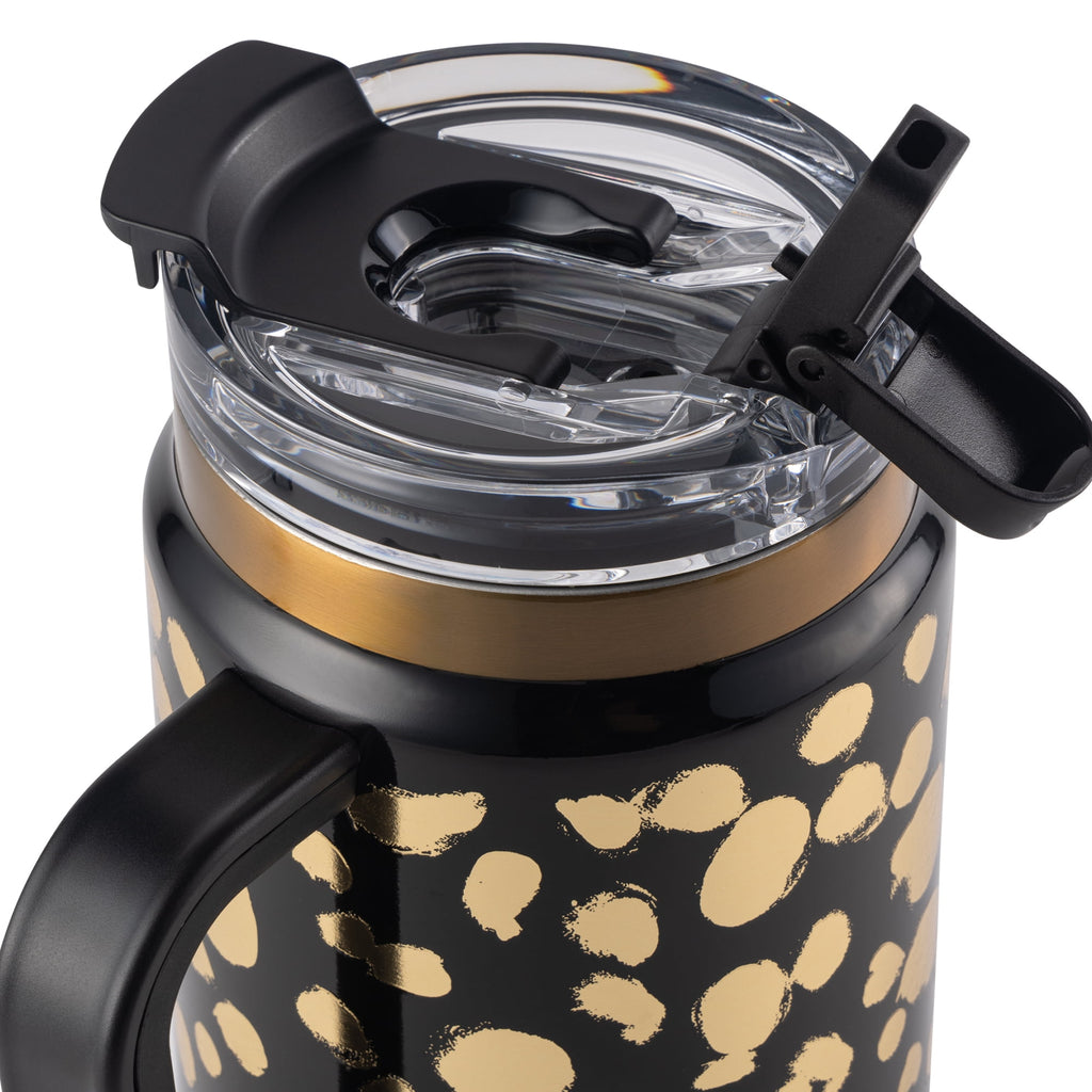 Thyme &amp; Table 32 fl oz Stainless Steel Luna Tumbler with Handle and Dual Straw Lid, Cream &amp; Black Check