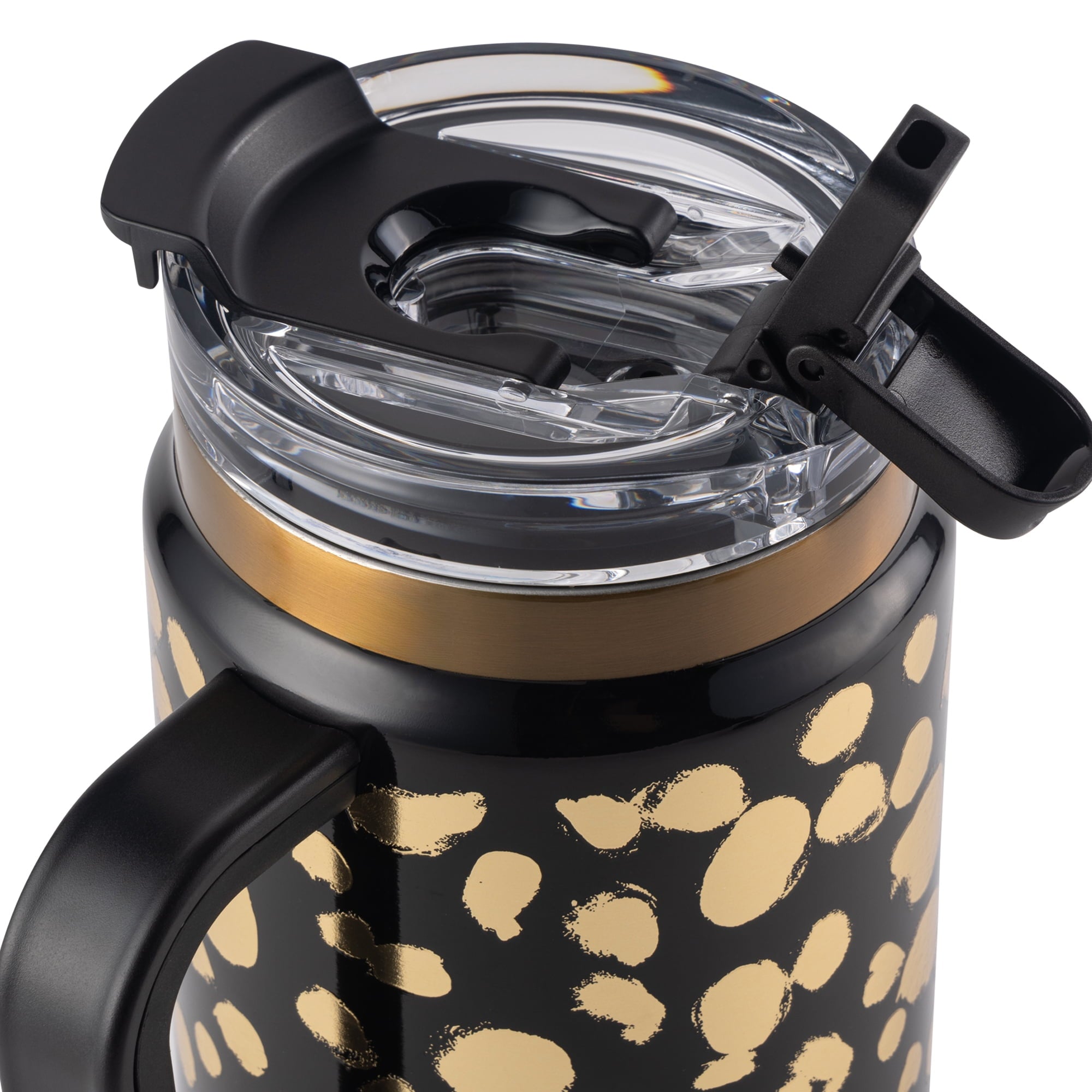 Thyme &amp; Table 32 fl oz Stainless Steel Luna Tumbler with Handle and Dual Straw Lid, Cream &amp; Black Check