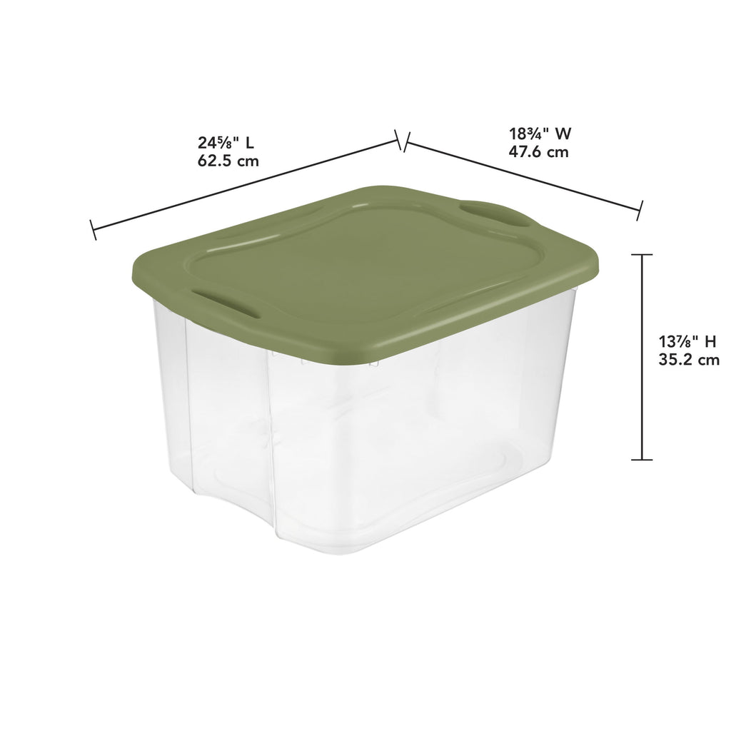 EZ Carry 70 Quart Large Storage Bin, Clear Plastic Storage Container with Full-Grip Handles, Green