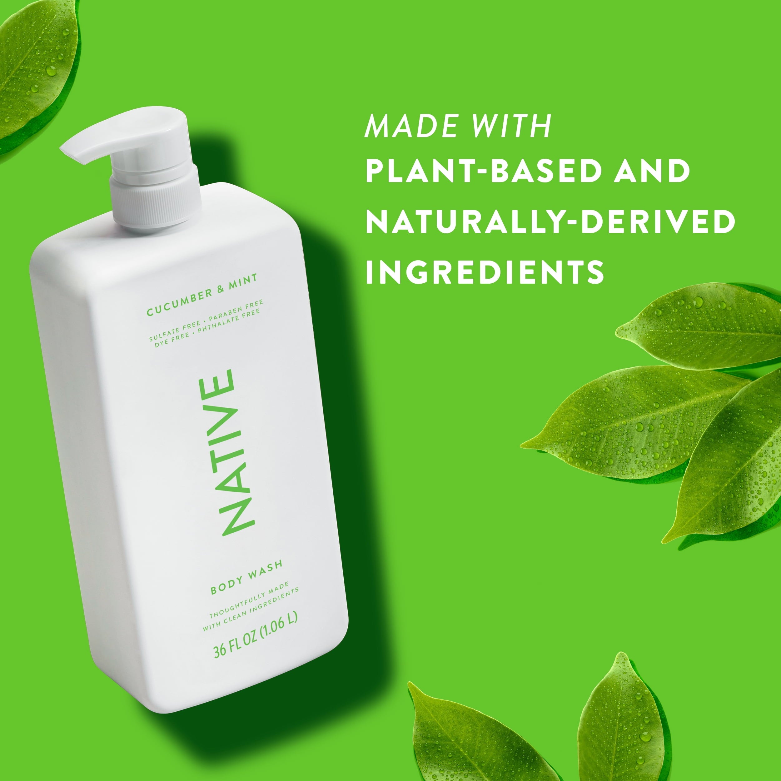 Body Wash, Cucumber &amp; Mint, Sulfate Free, Naturally Derived Ingredients, 24hr Freshness, for Women &amp; Men, 36 fl oz