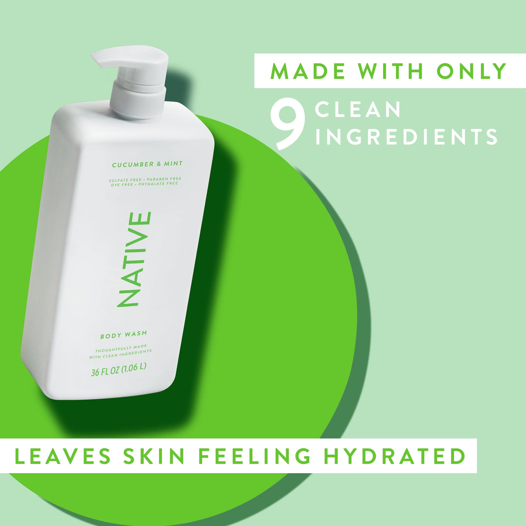 Body Wash, Cucumber &amp; Mint, Sulfate Free, Naturally Derived Ingredients, 24hr Freshness, for Women &amp; Men, 36 fl oz