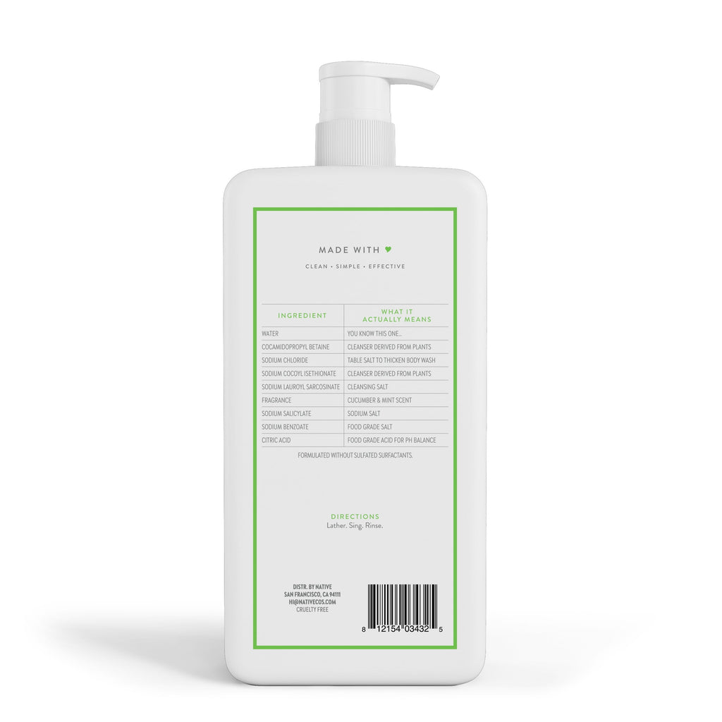 Body Wash, Cucumber &amp; Mint, Sulfate Free, Naturally Derived Ingredients, 24hr Freshness, for Women &amp; Men, 36 fl oz