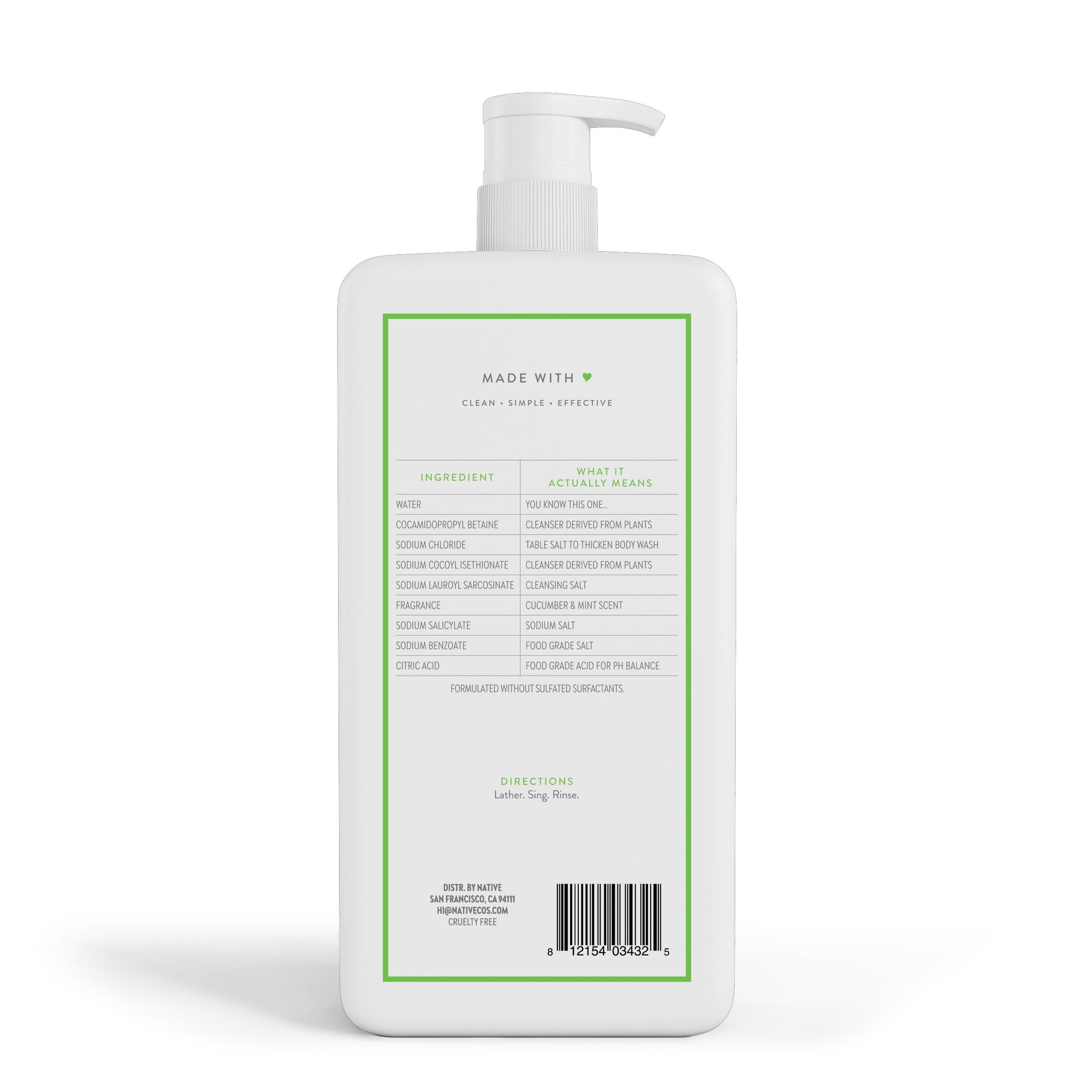 Body Wash, Cucumber &amp; Mint, Sulfate Free, Naturally Derived Ingredients, 24hr Freshness, for Women &amp; Men, 36 fl oz