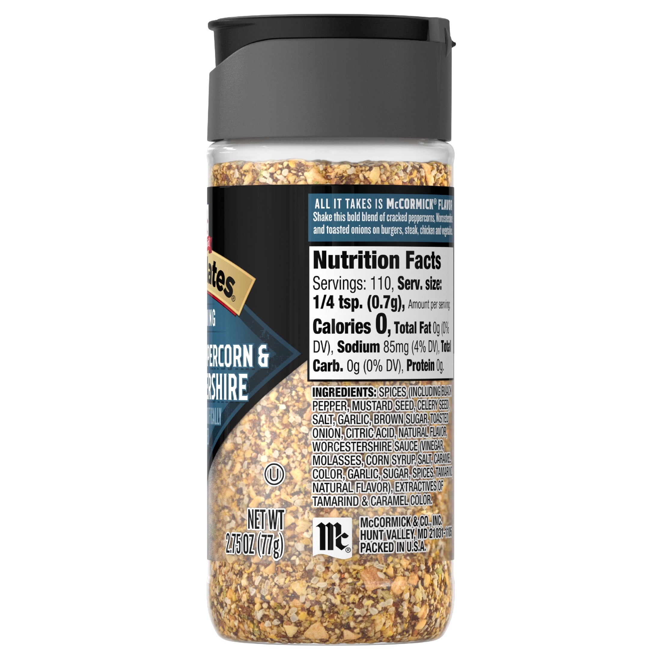 Kosher Cracked Peppercorn &amp; Worcestershire Seasoning, 2.75 oz Bottle