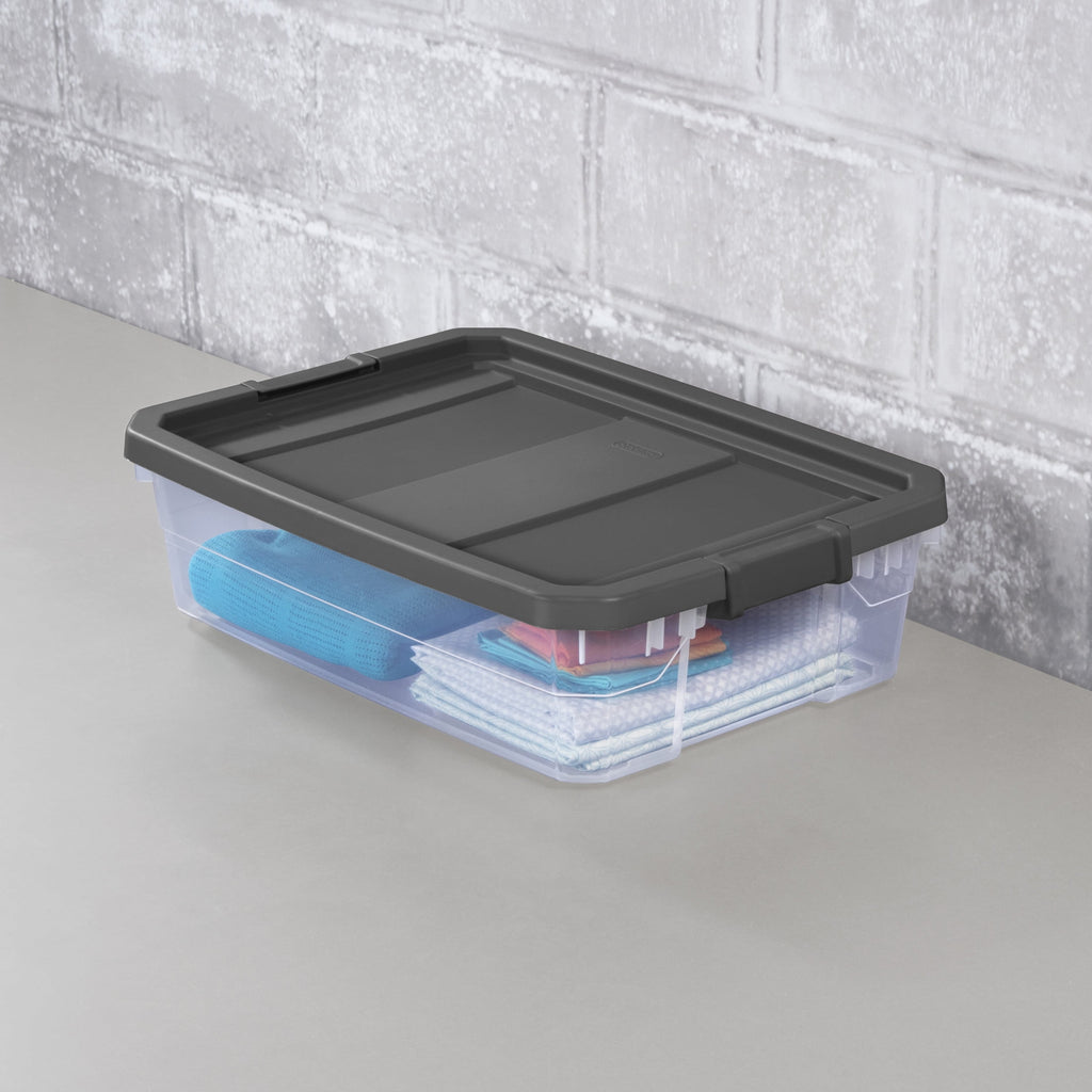 40 Quart Medium Storage Bin, Clear Plastic Underbed Storage Container with Latch Lid, Dark Gray