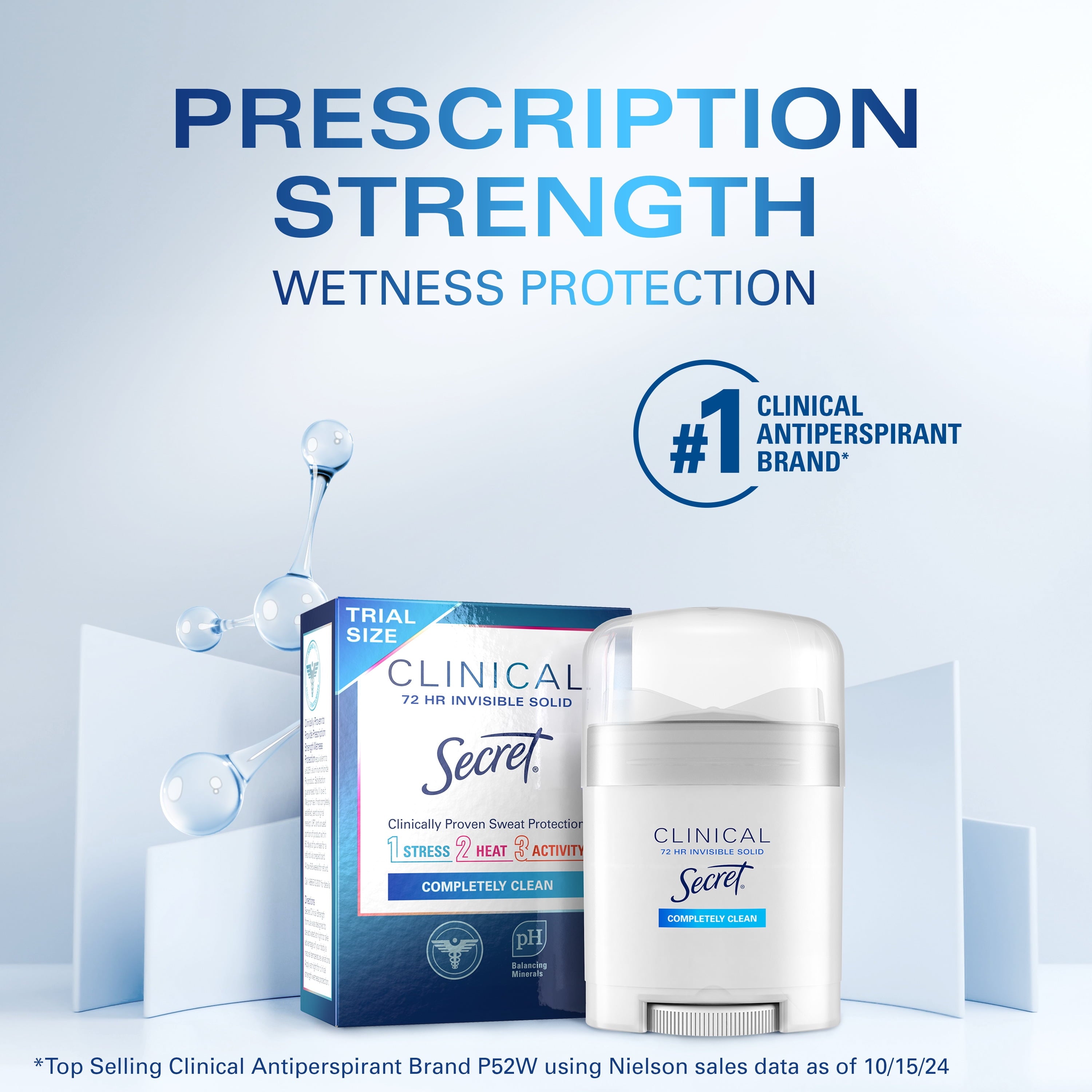 Clinical Strength Invisible Solid Antiperspirant and Deodorant for Women, Completely Clean, 0.5 oz
