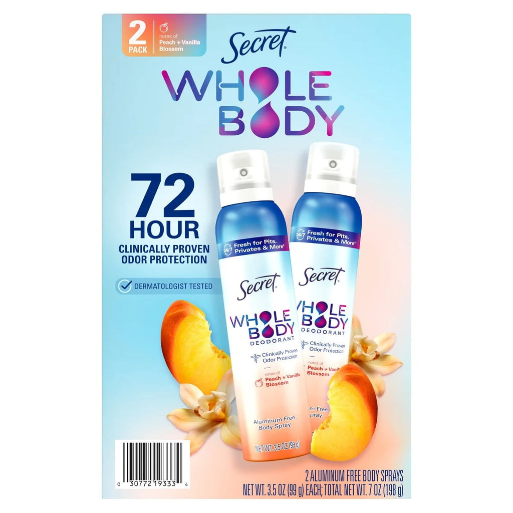 Whole Body Deodorant Spray, Peach &amp; Vanilla Blossom - Aluminum-Free, Scented - 2 Count, 3.5 oz