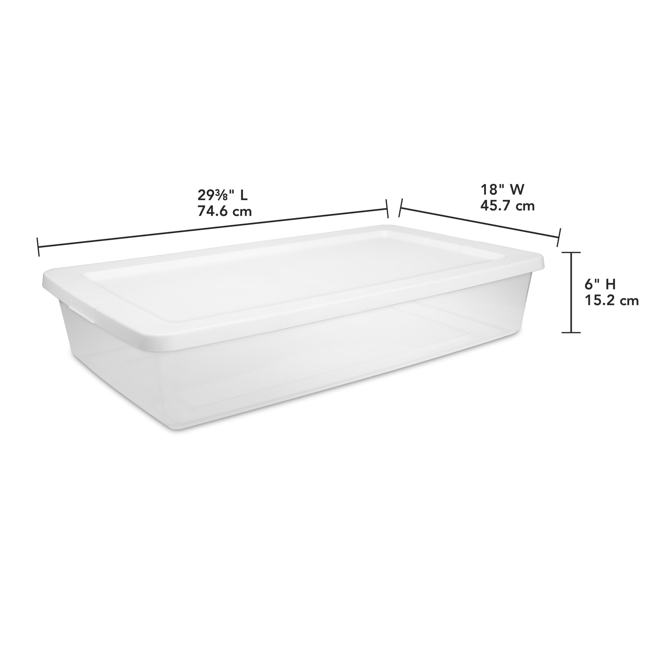41 Quart Medium Storage Bin, Clear Plastic Underbed Storage Container with Snap-On Lid, White