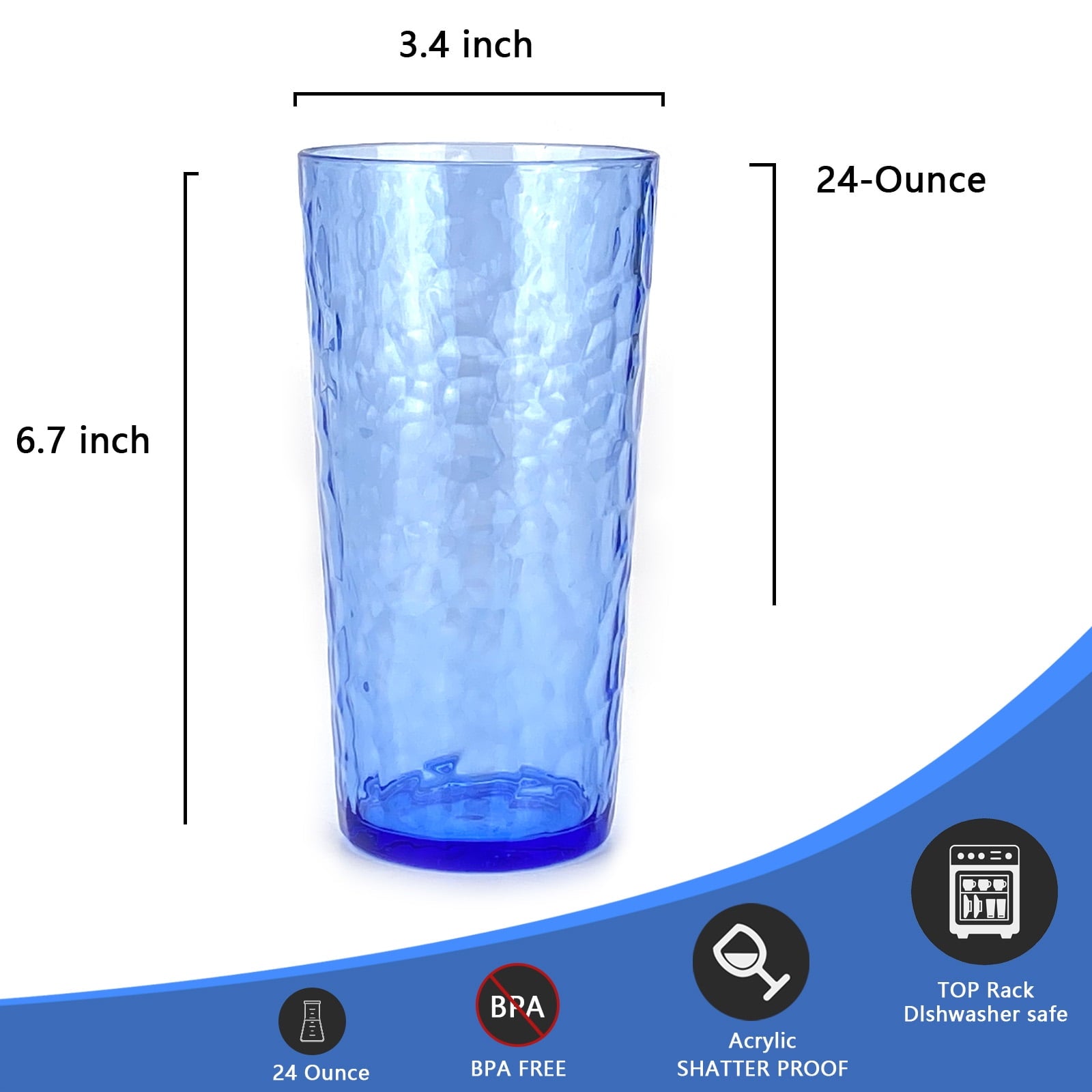 24-Ounce Plastic Tumbler Acrylic Drinking Glasses, Plastic Cups, , , Shatter Proof, , Set of 8 ( Multicolor )