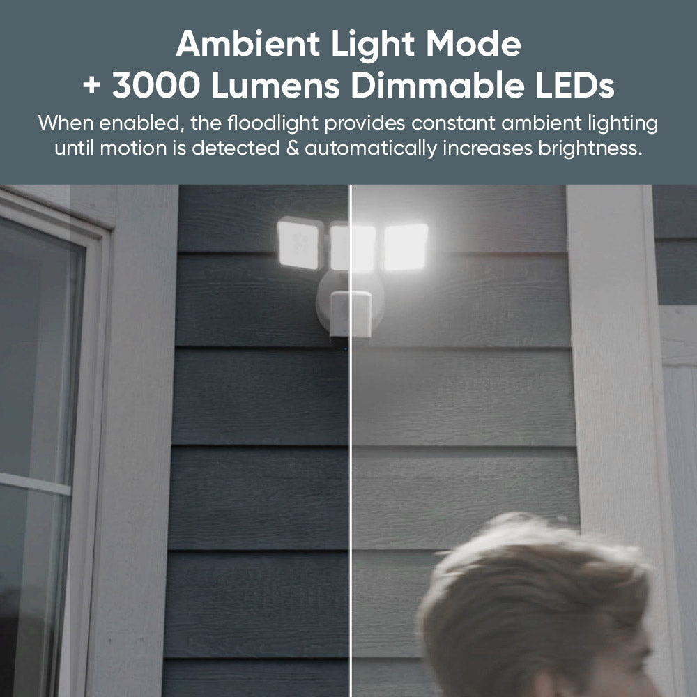Floodlight Camera Pro, 3000 Lumen LEDs, 180° Wide View, 2k HD Outdoor Wi-Fi Floodlight Home Security Camera - White