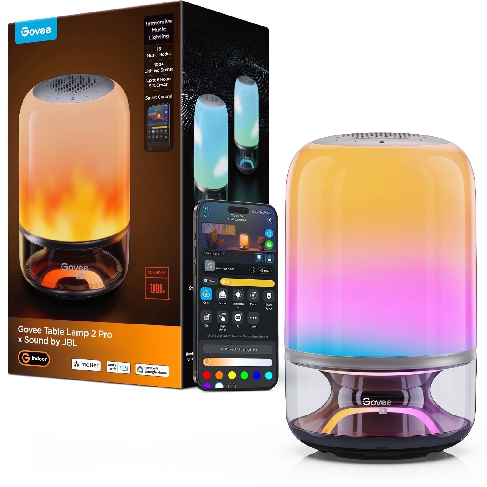 Table Lamp 2 Pro x Sound, Smart Cordless Table Lamp with Speaker, Music-Light Sync, 16 Music Modes &amp; 100+ Scene Modes, Work with Matter, DIY Customized Rechargeable Desk Lamp for Bedroom
