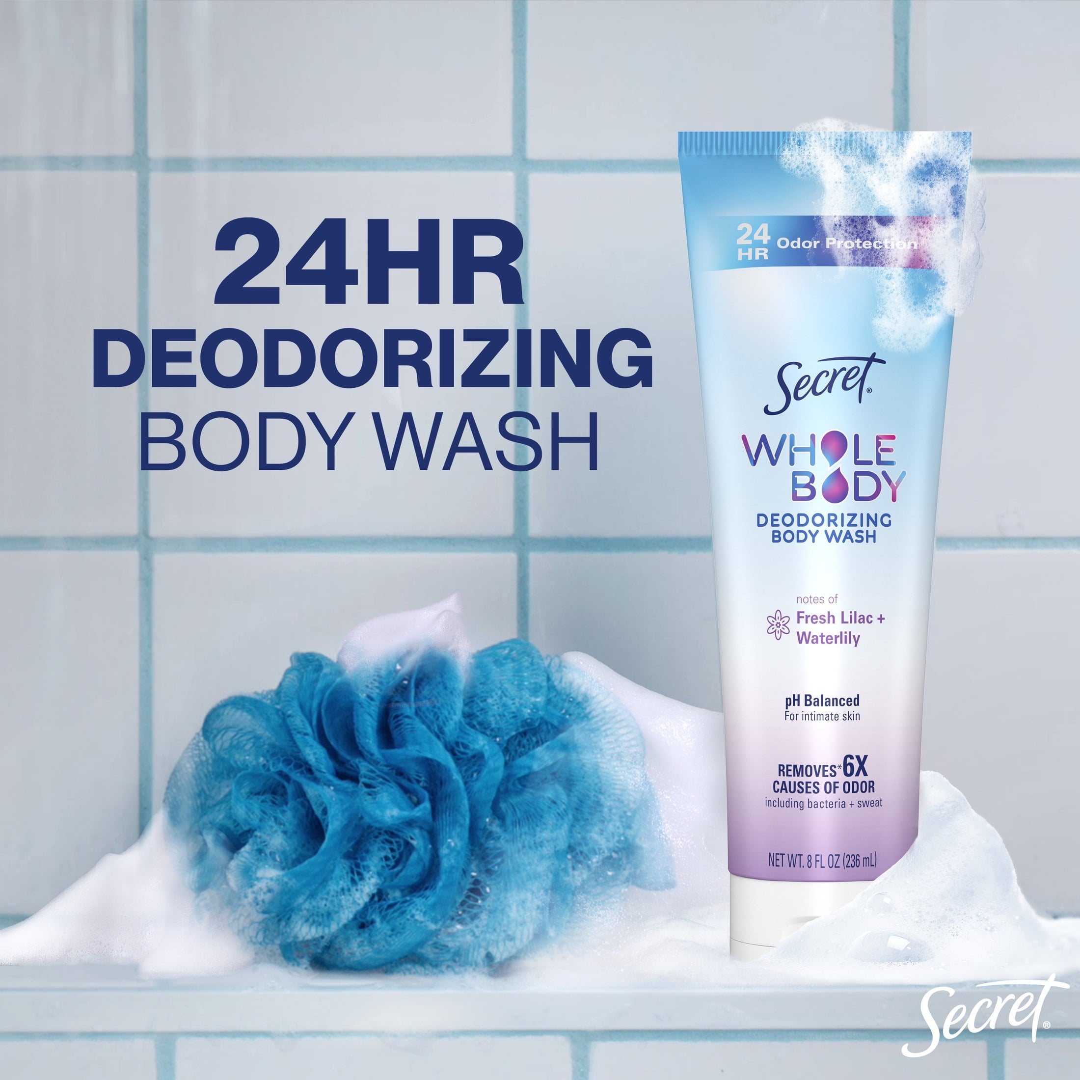 Feminine Wash 24 HR Deodorizing Body Wash for Women, Lilac &amp; Waterlily, 7oz