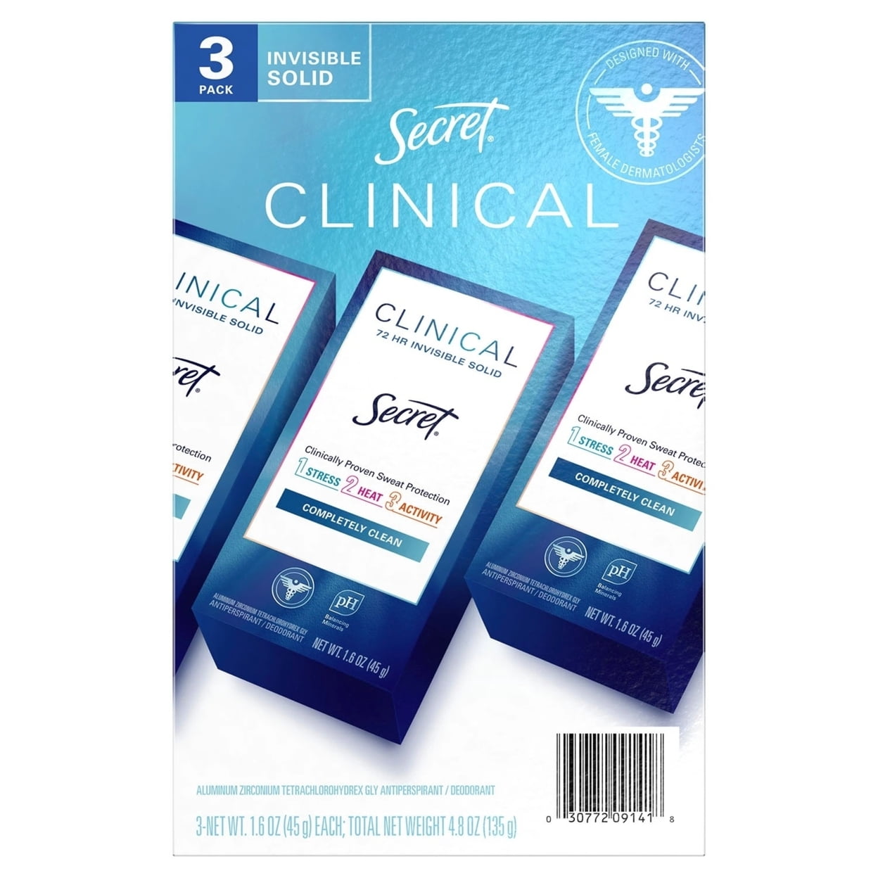 Clinical Invisible Solid Deodorant Completely Clean 1.6 Ounce (3 Count)