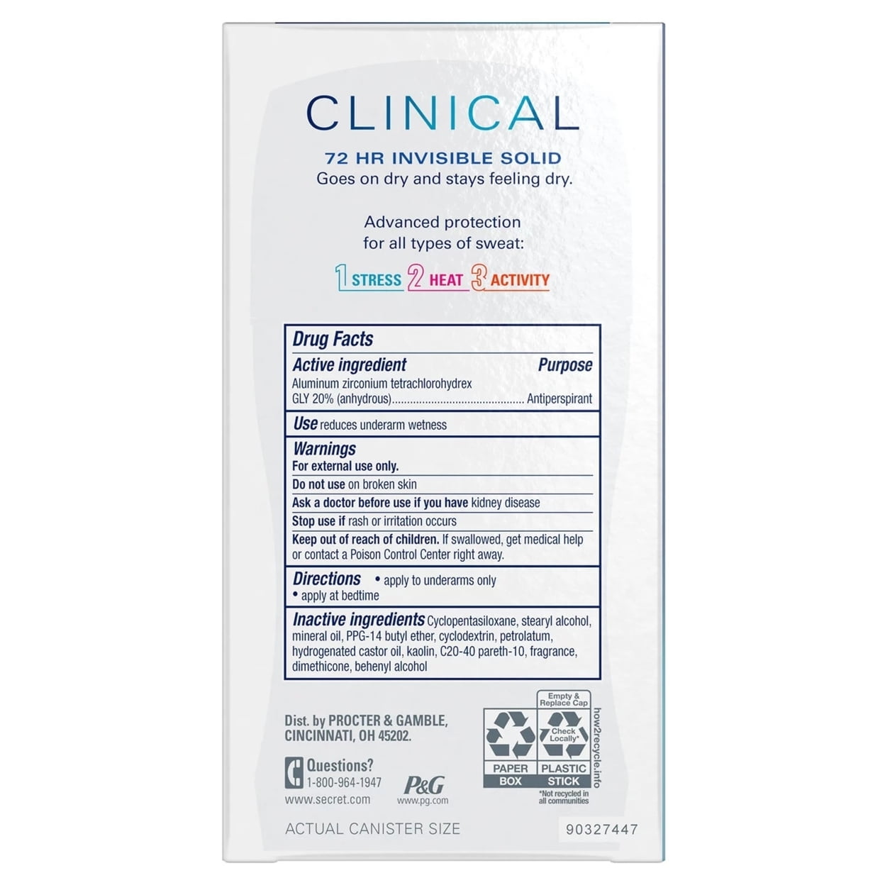 Clinical Invisible Solid Deodorant Completely Clean 1.6 Ounce (3 Count)