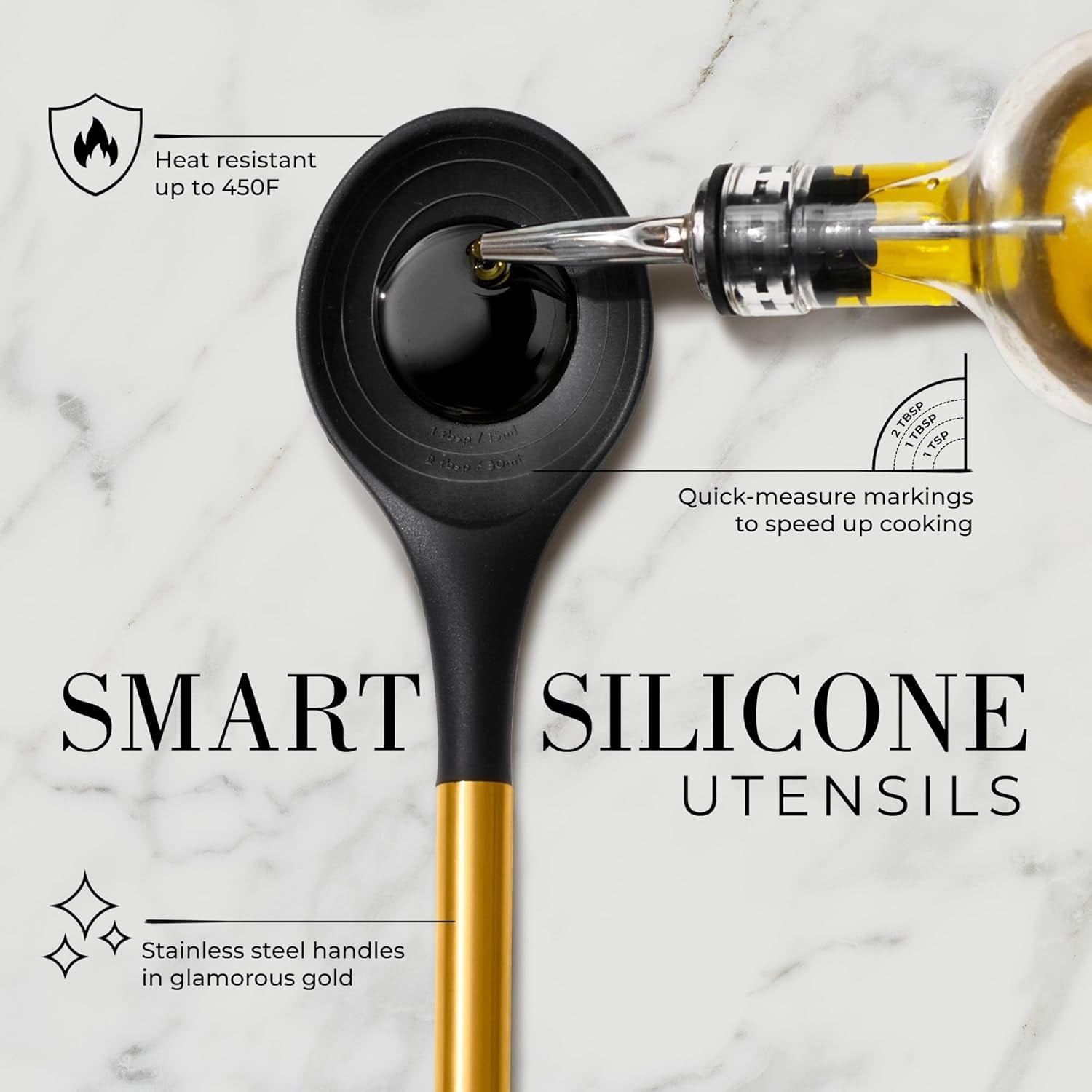 White Silicone and Gold Cooking Utensils Set