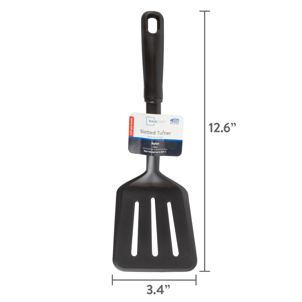 Nylon Slotted Kitchen Turner with Soft Grip Handle, Black