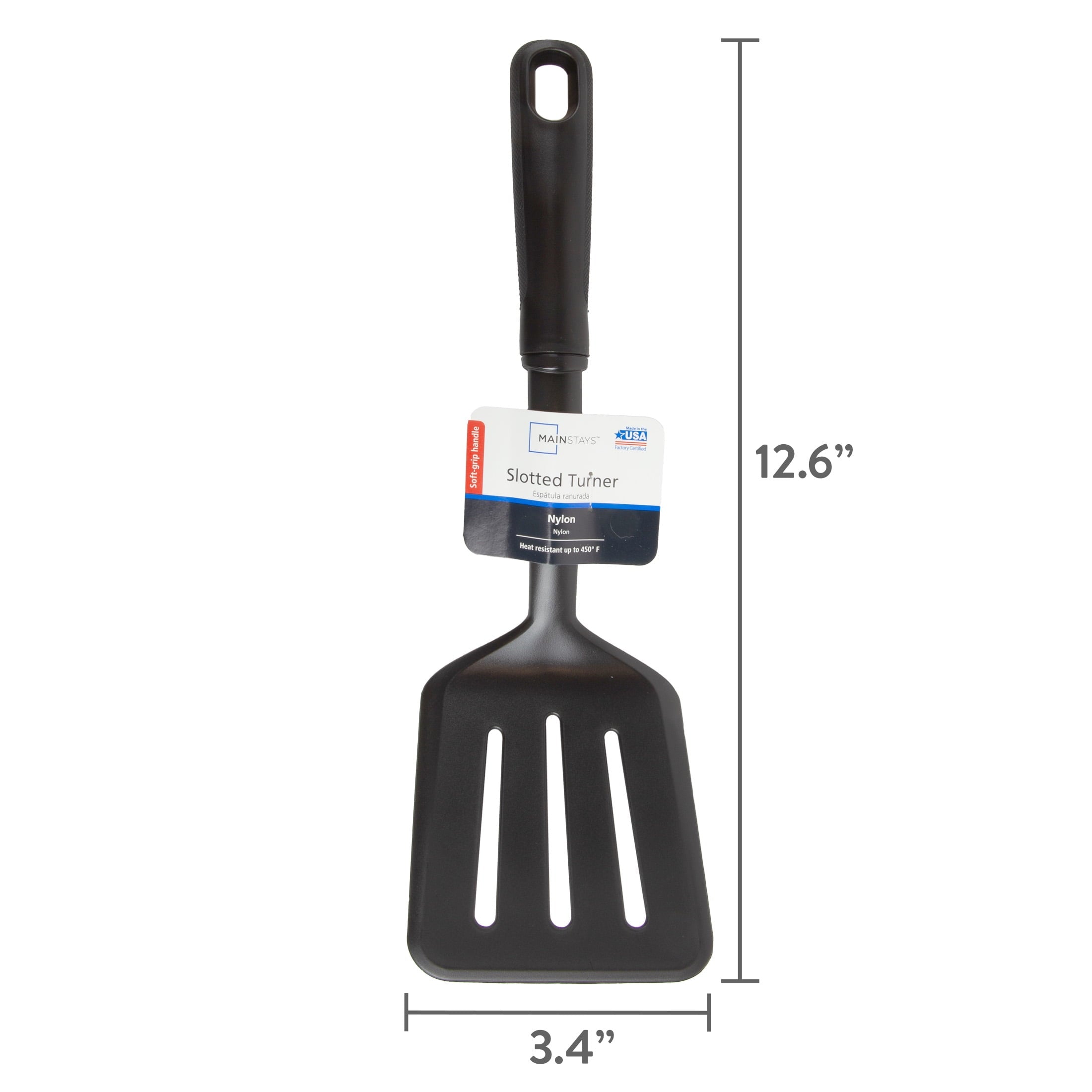 Nylon Slotted Kitchen Turner with Soft Grip Handle, Black