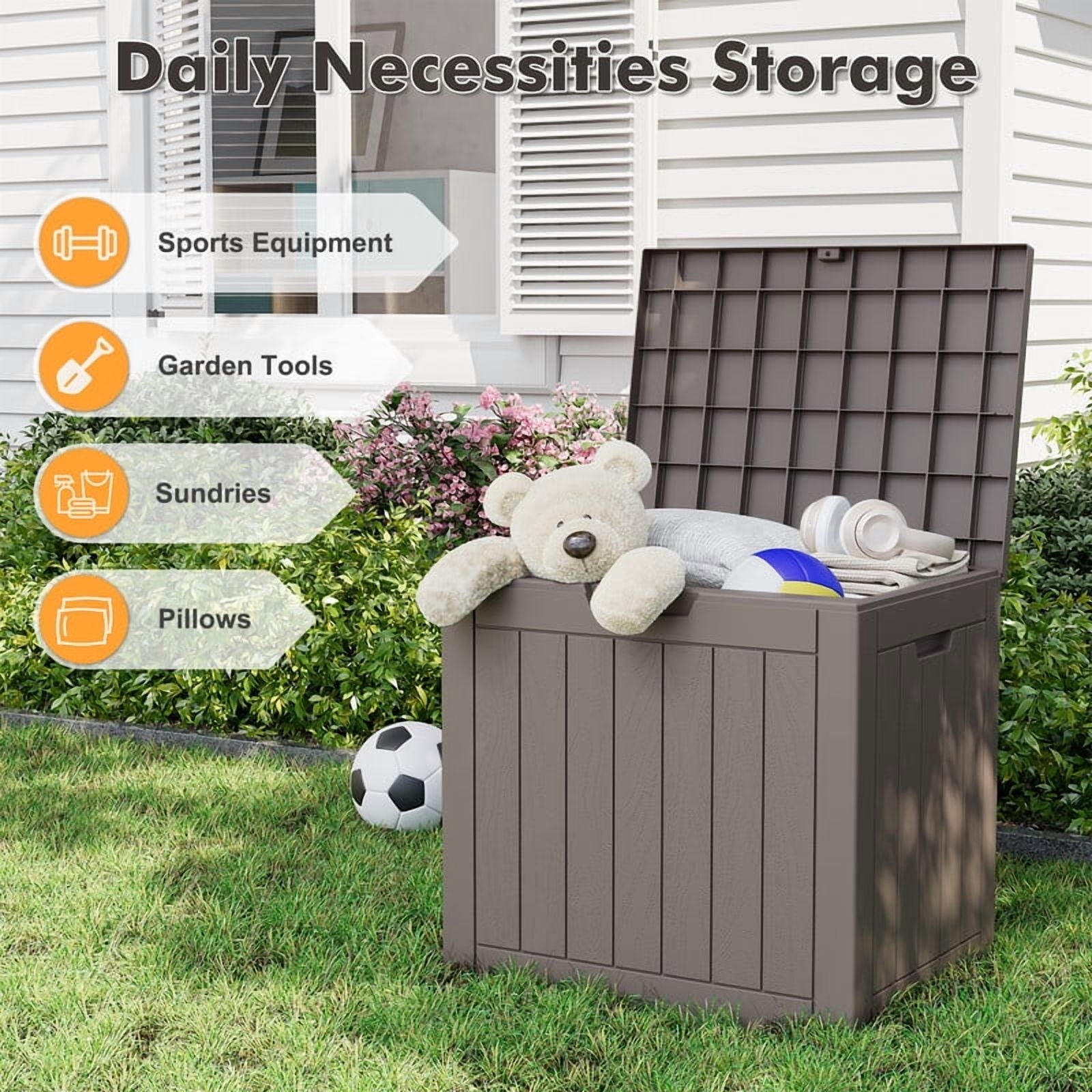 31 Gallon Deck Box, Resin Outdoor Storage Box, and Storage Deck Box for Garden Tools, Supplies, Toys