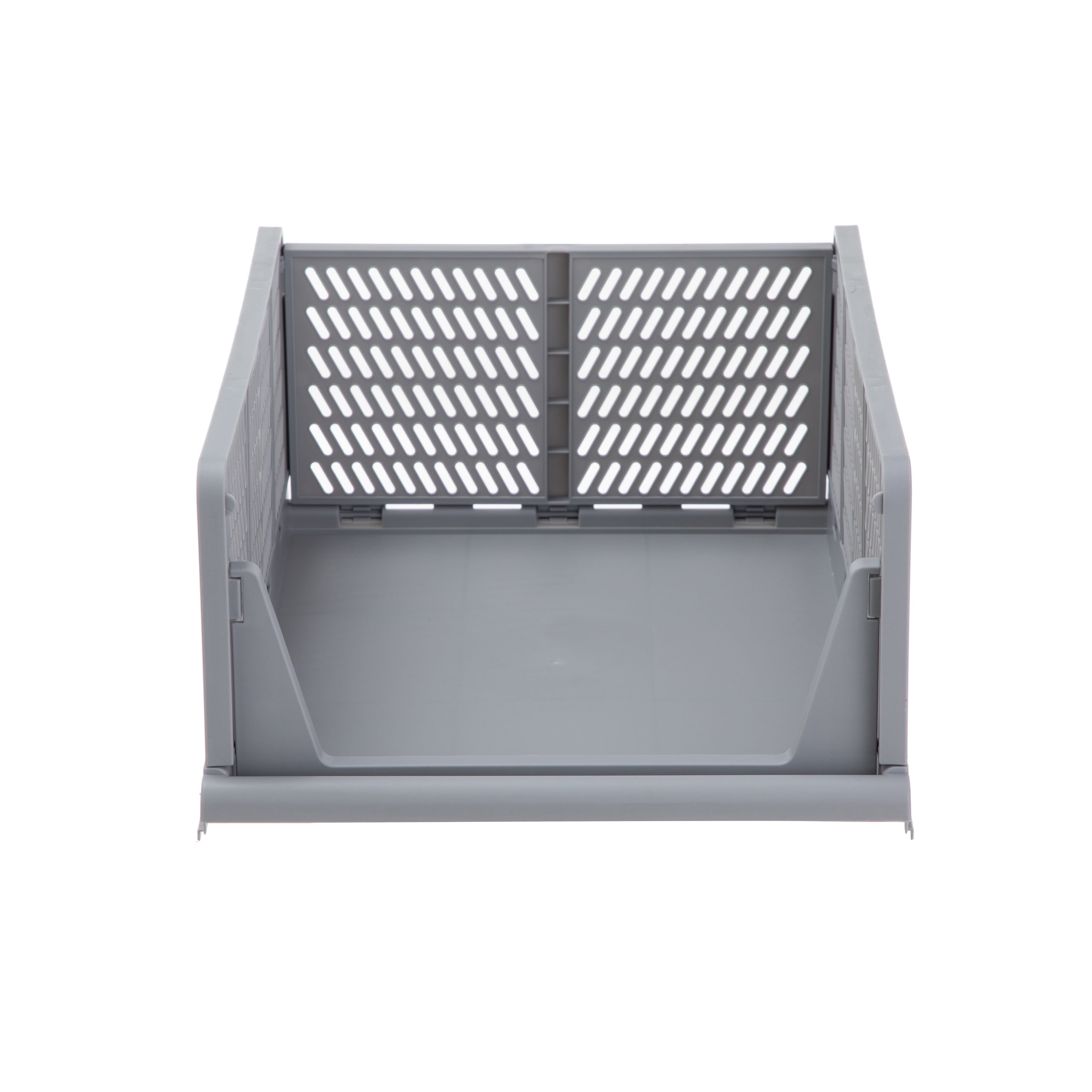 Kids Collapsible Stacking Plastic Storage Bin, Grey, 13 in x 17 in x 1.3 in