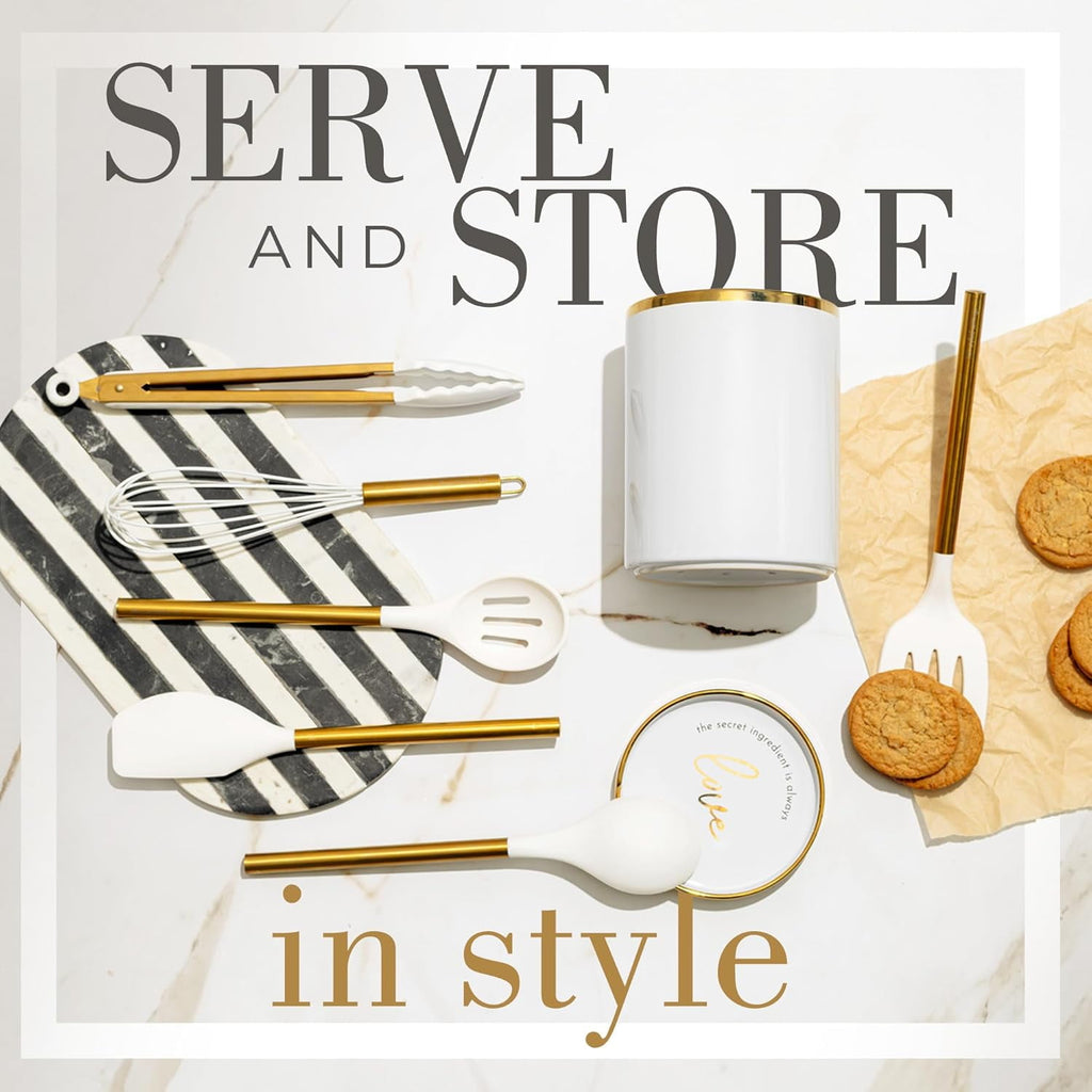 White Silicone and Gold Cooking Utensils Set