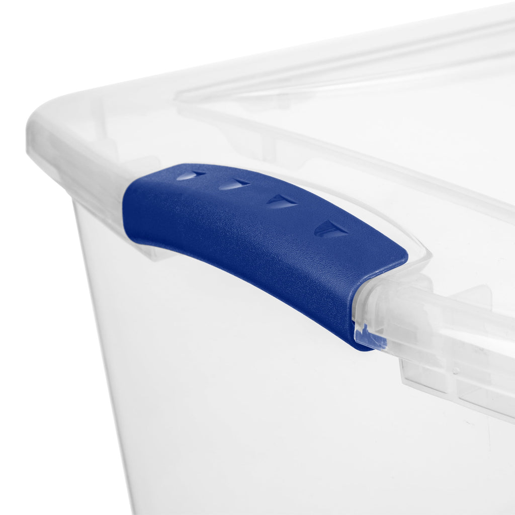 66 Quart Large Latching Storage Bin, Clear Plastic Storage Container with Latch Lid, Blue