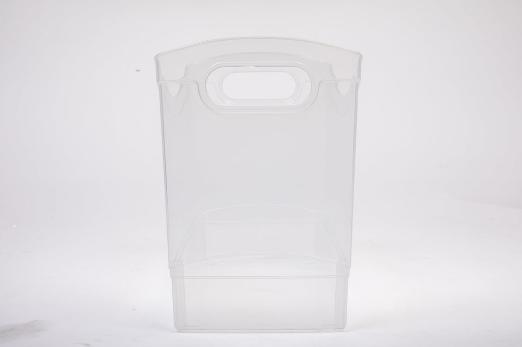 12 Qt Clear Plastic Storage Bin Organizer with Carrying Handles, Narrow Rectangular Utility Container for Pantry, Closet, Cabinet and Shelf Storage