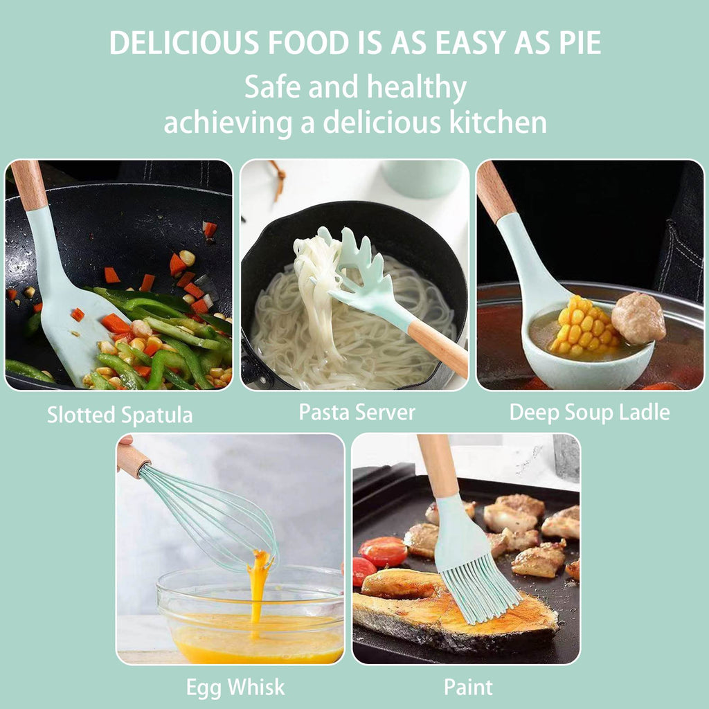 19-Piece Silicone Kitchen Utensil &amp; Knife Set - Heat-Resistant Cooking Tools Non-Stick Safe Gift for Mom or Women Black