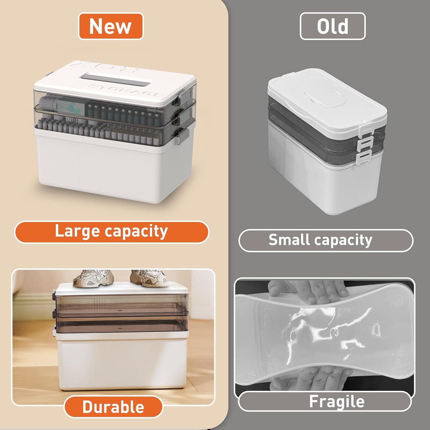 5 Layer storage bins with lid Stack &amp; Carry Box Plastic Handled with Removable Tray for Craft Adult