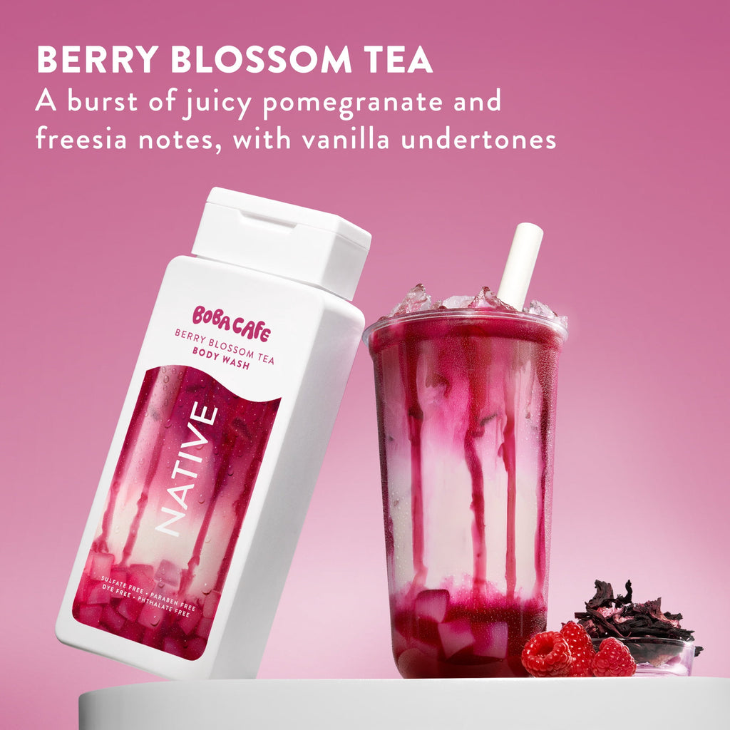 Body Wash, Limited Edition Berry Blossom Tea, Sulfate Free Body Wash for Women &amp; Men, Boba Café, 18 fl oz