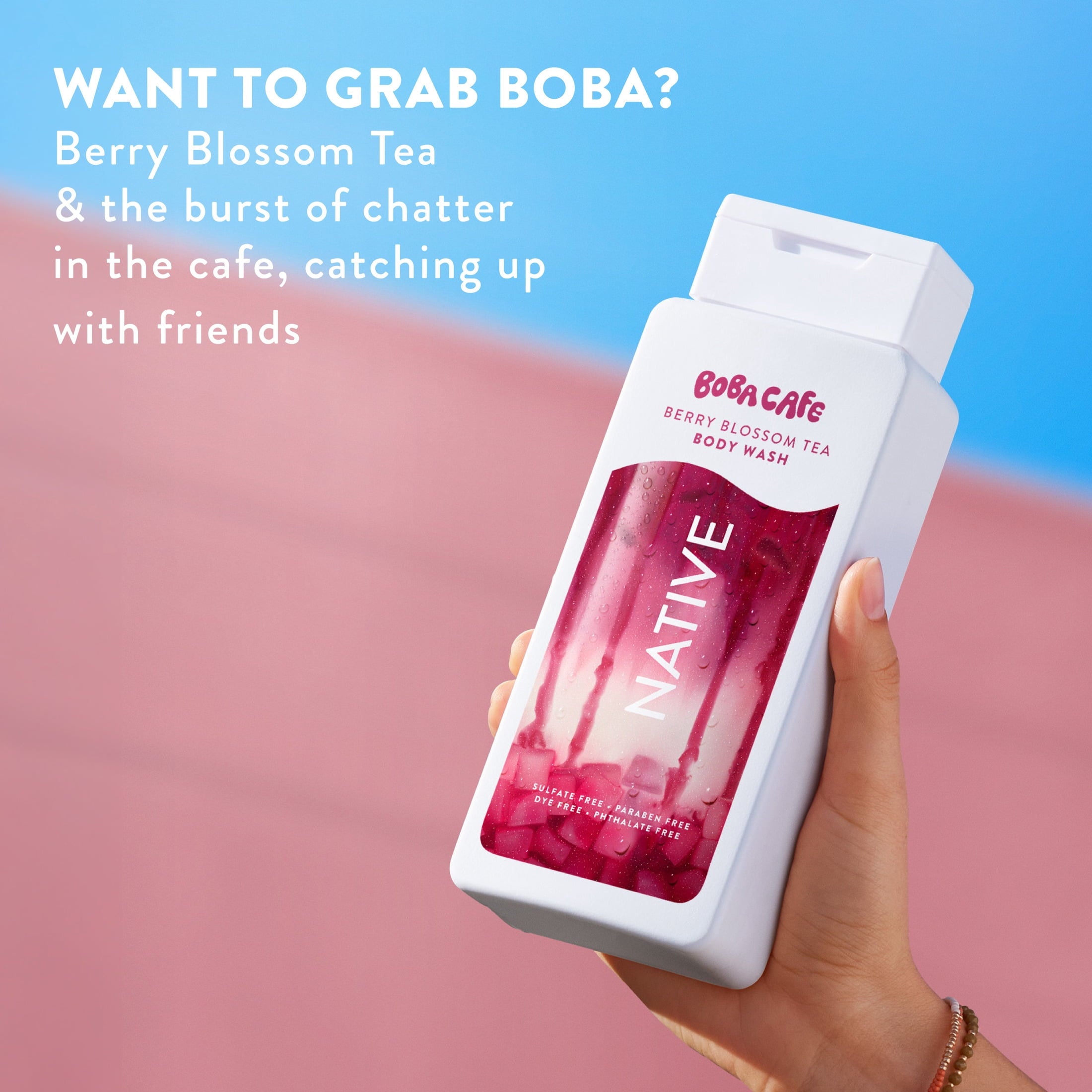Body Wash, Limited Edition Berry Blossom Tea, Sulfate Free Body Wash for Women &amp; Men, Boba Café, 18 fl oz