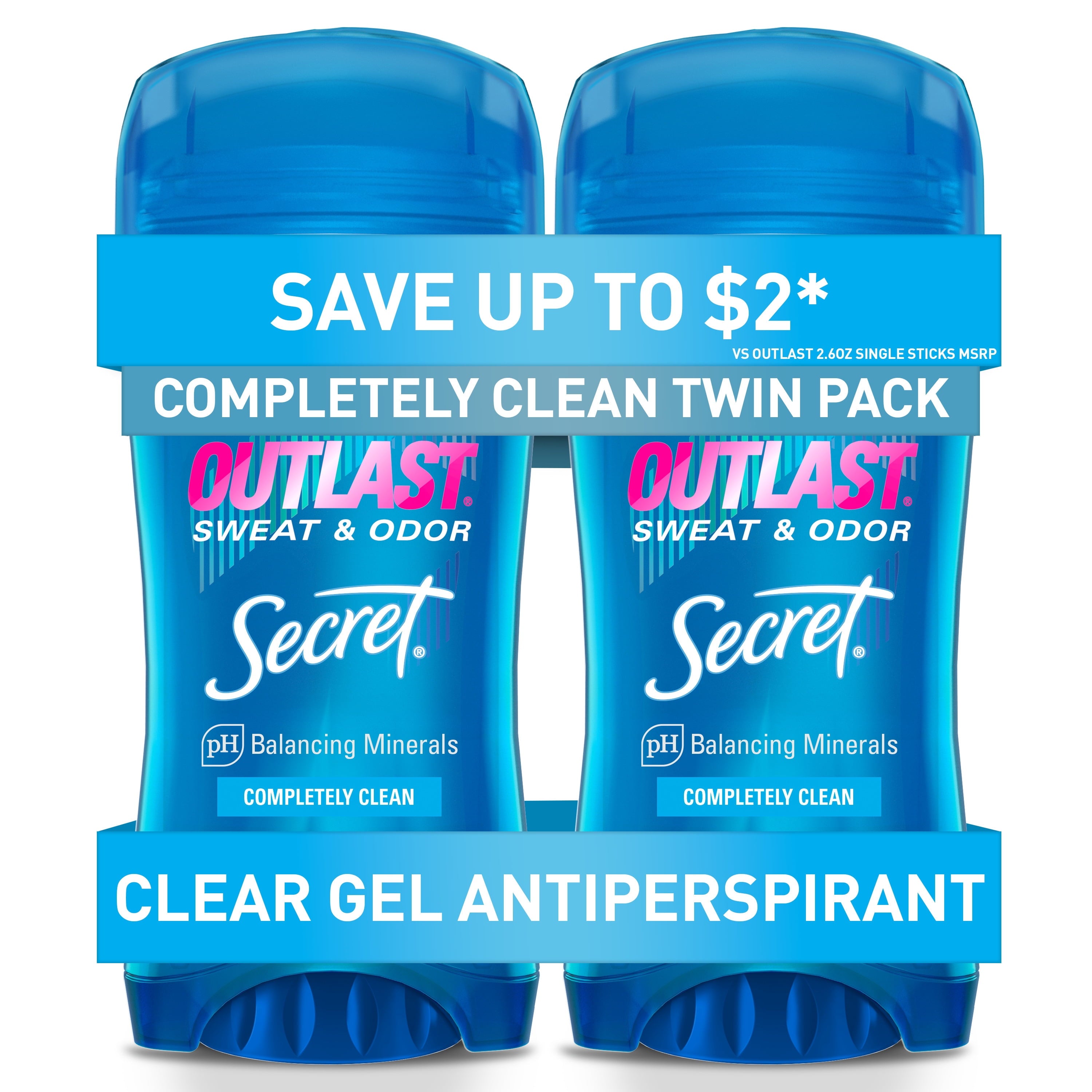Antiperspirant Deodorant, Outlast Gel, Completely Clean, 2.6 oz, 2 Pack