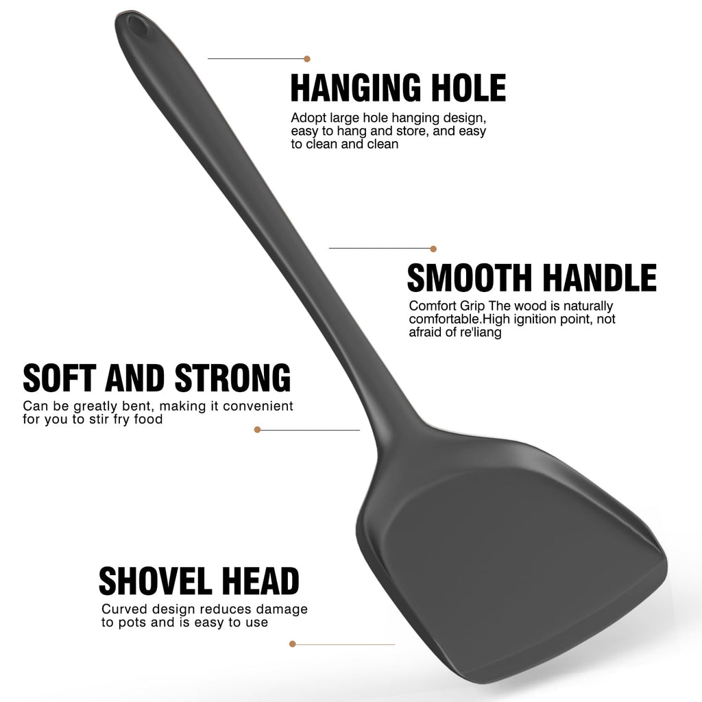 Black Silicone Cooking Utensils Set - 446°F Kitchen Utensils,Turner Tongs,Spatula,Spoon,Brush,Whisk,Kitchen Utensil Gadgets Tools Set for Nonstick Cookware, (BPA Free)