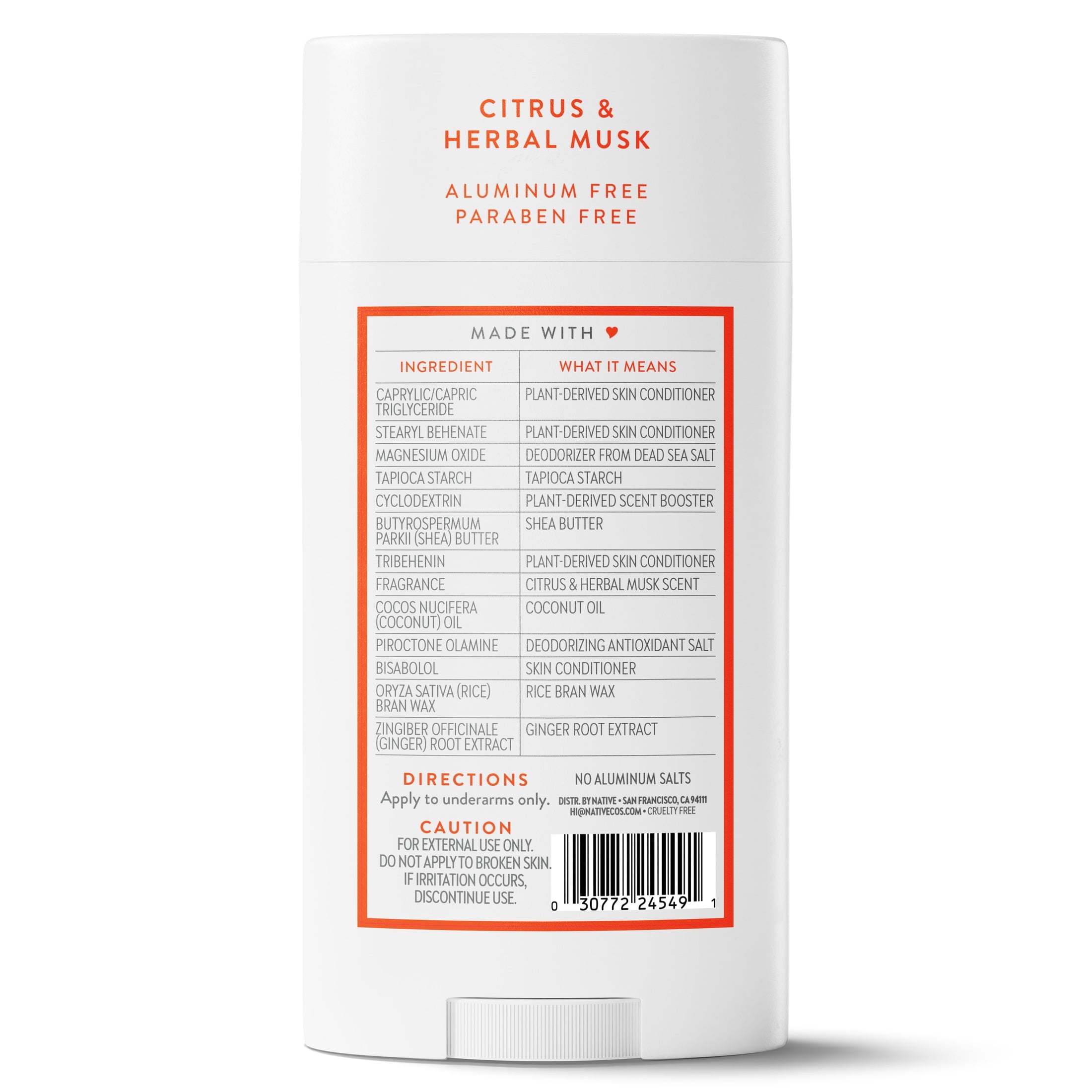 Aluminum Free Deodorant For Men, 72 Hour Solid Deodorant Stick, Citrus &amp; Herbal Musk, 3.1oz