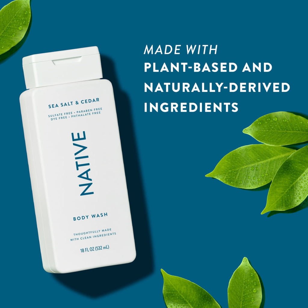 Body Wash, Sea Salt &amp; Cedar, Sulfate Free, Naturally Derived Ingredients, 24hr Freshness, for Women &amp; Men, 18 fl oz