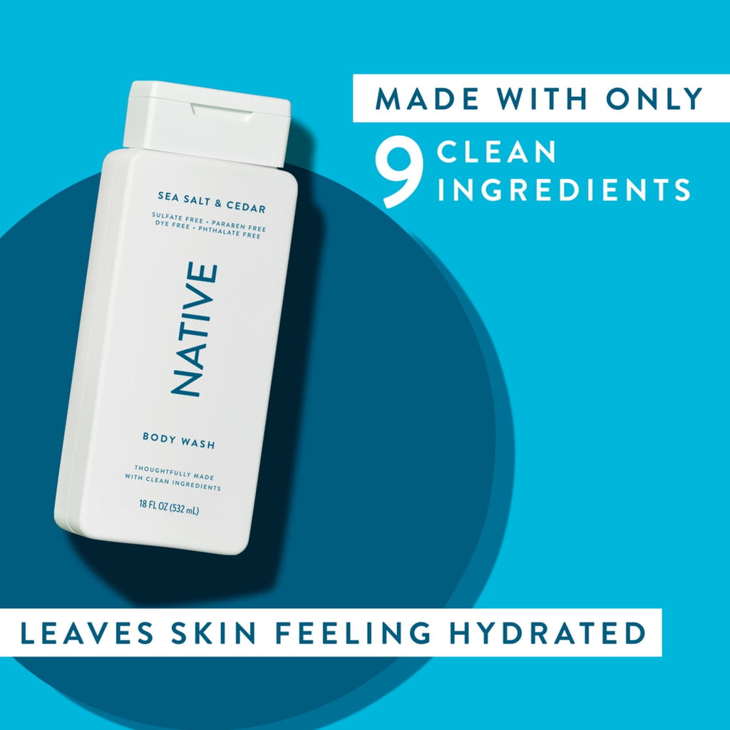 Body Wash, Sea Salt &amp; Cedar, Sulfate Free, Naturally Derived Ingredients, 24hr Freshness, for Women &amp; Men, 18 fl oz
