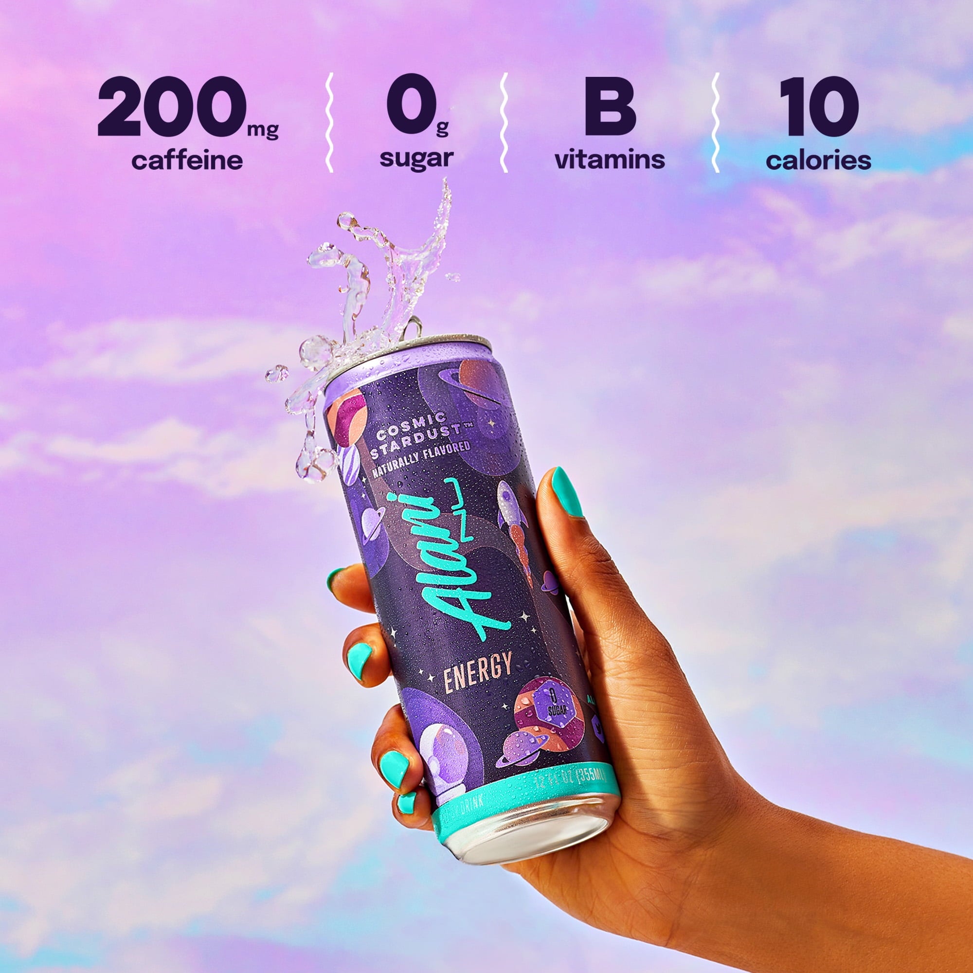 Sugar Free Energy Drink, Cosmic Stardust, 12 fl oz, 6 Pack, Cans, 200mg Caffeine