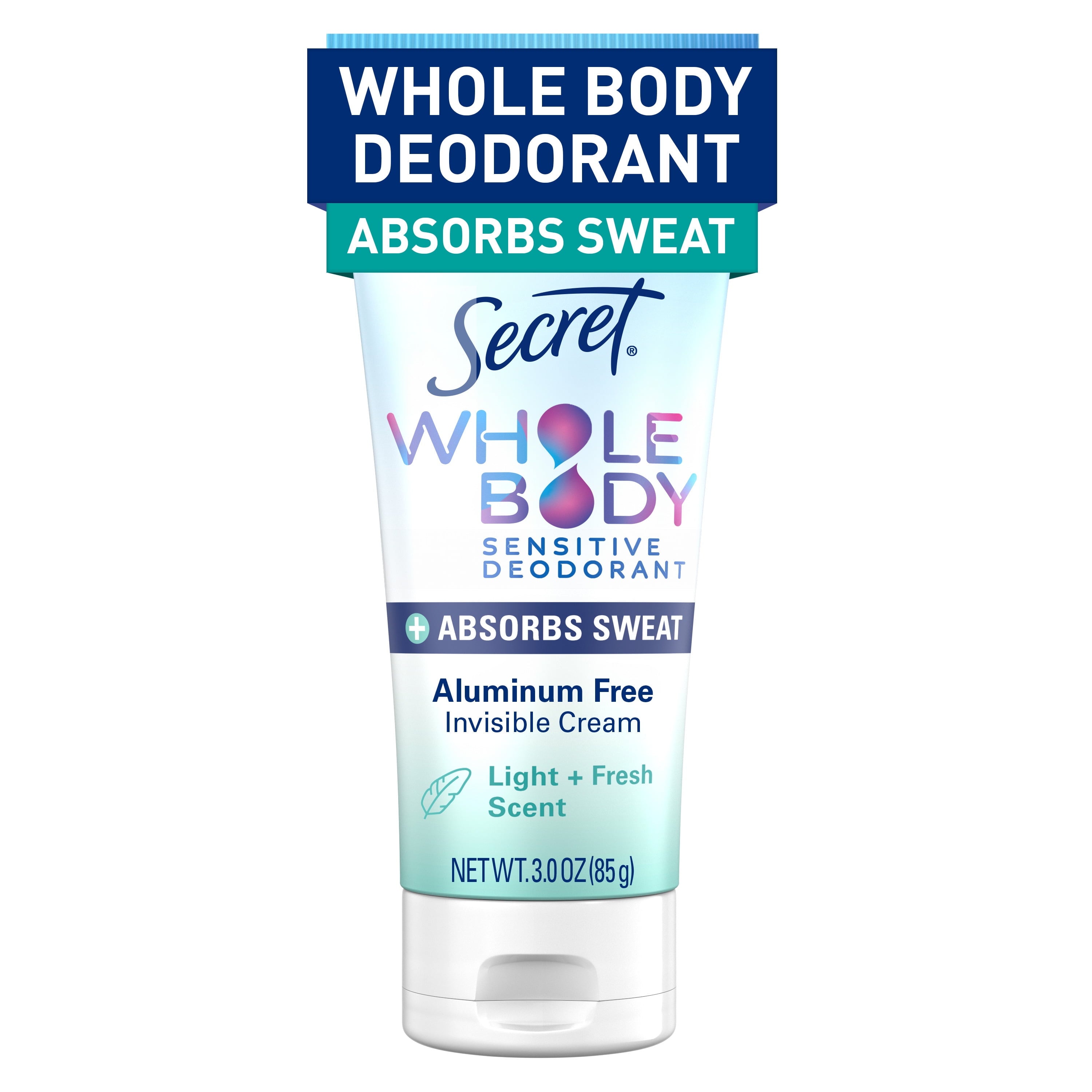 Whole Body Aluminum-Free Dry Feel Cream and Absorbs Sweat, Deodorant Cream for Women, Light &amp; Fresh Scent, 3.0oz