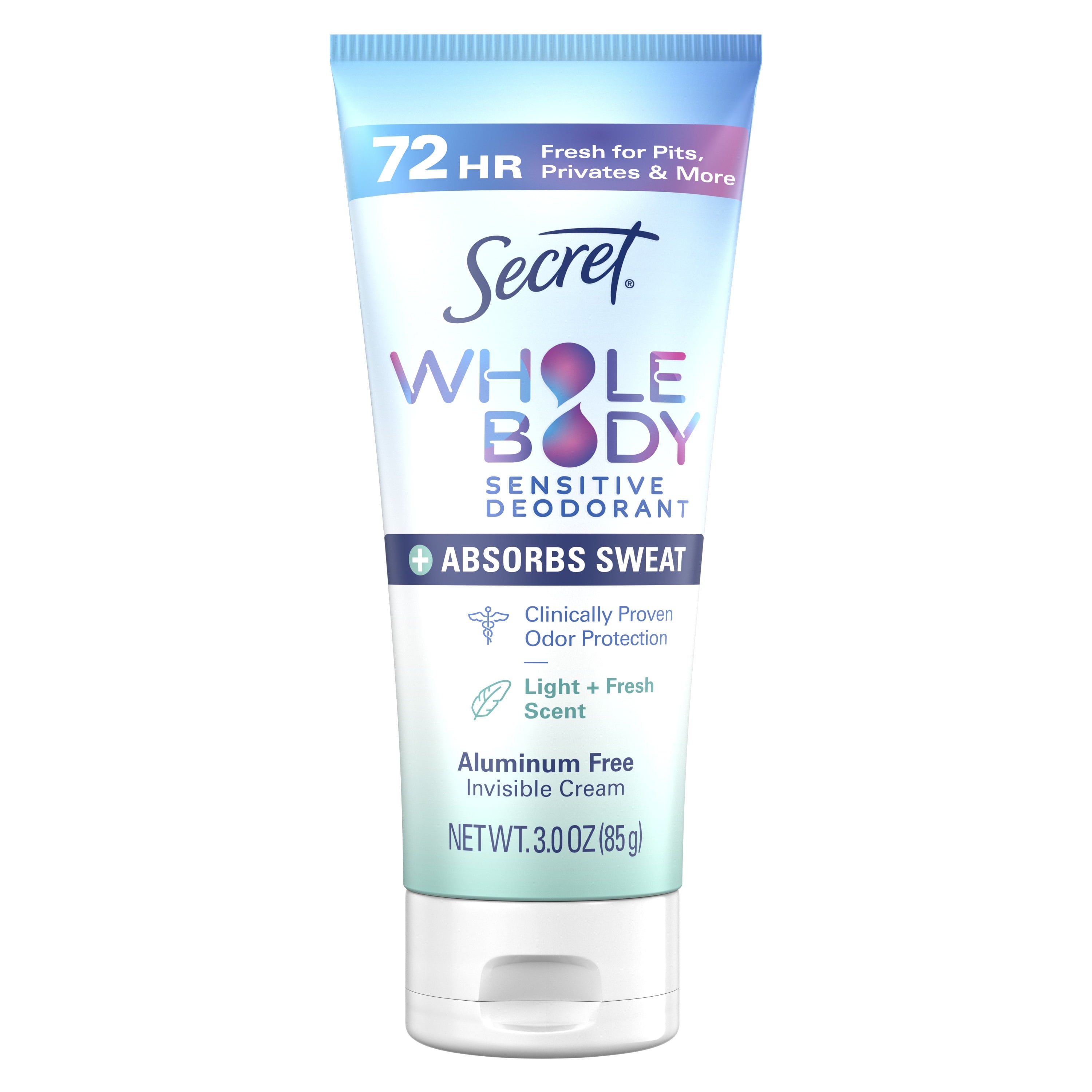 Whole Body Aluminum-Free Dry Feel Cream and Absorbs Sweat, Deodorant Cream for Women, Light &amp; Fresh Scent, 3.0oz