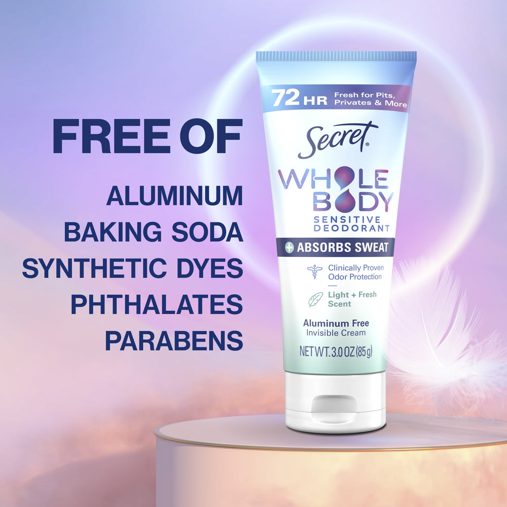 Whole Body Aluminum-Free Dry Feel Cream and Absorbs Sweat, Deodorant Cream for Women, Light &amp; Fresh Scent, 3.0oz