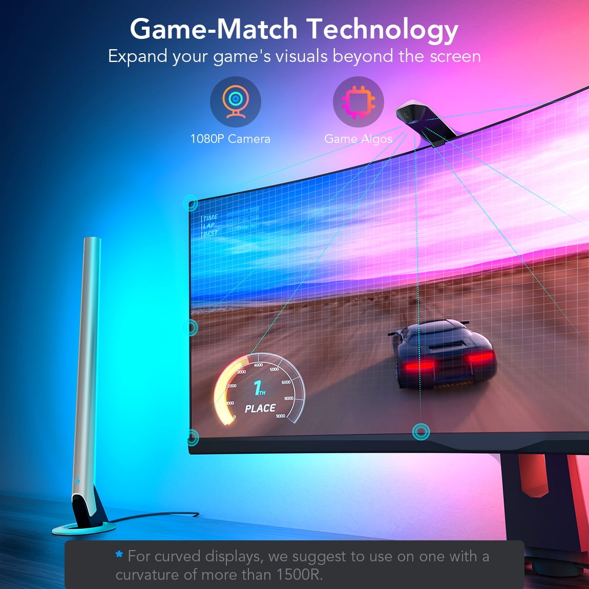 DreamView Indoor LED Gaming Lights with Light Bar and Camera, Corded Electric, Color Changing